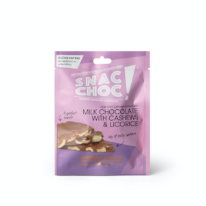 Snac Choc! Milk Chocolate with cashews & licorice